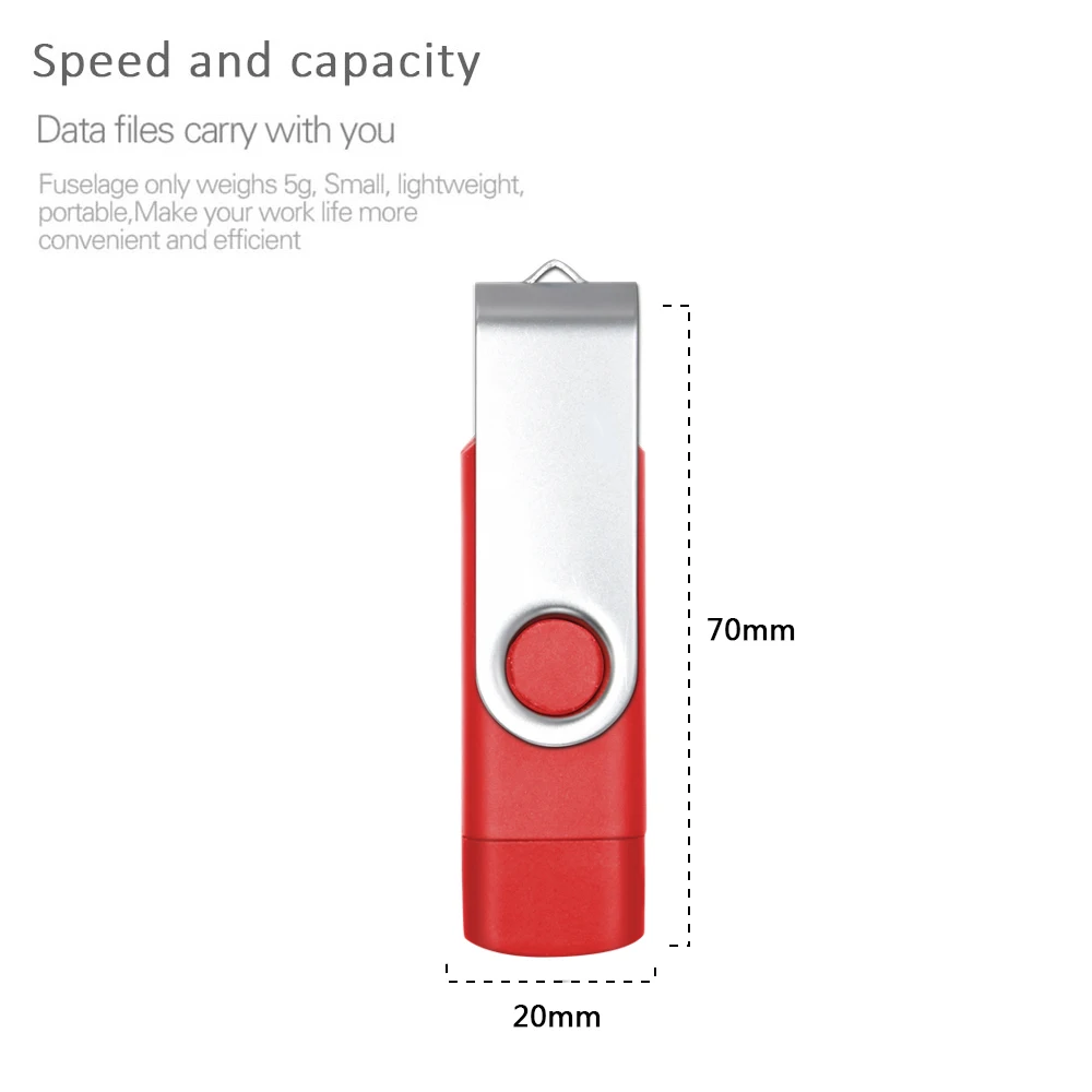 휴대폰용 2 in 1 TYPE-C USB 플래시 드라이브, 회전식 블랙 메모리 스틱, 그린 펜 드라이브, 레드 펜드라이브, 블루 U 디스크, 64GB