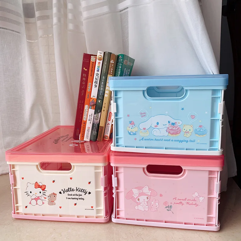 

Sanio Kawaii Kuromi Cinnamoroll Melody Hello Kitty Милая мультяшная складная коробка для хранения косметики Пластиковая Крышка Пыленепроницаемый Рабочий стол