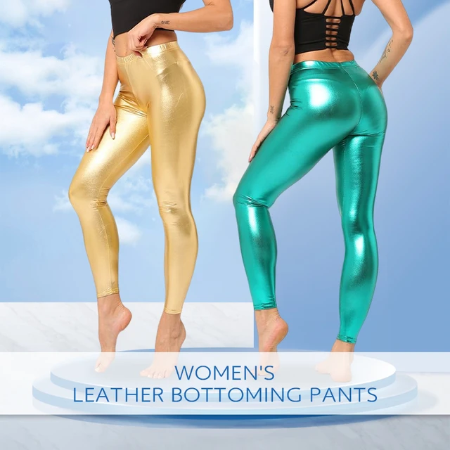 Women High Waist Shiny Trousers Wet Look Faux Leather Pants