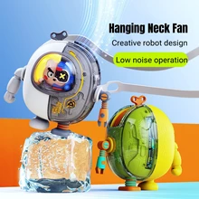 Cool Mecha Robot Mini Bladeless Neck Fan For Kids USB Rechargeable Outdoor Portable Wireless Electric Air Cooling Hand Fan