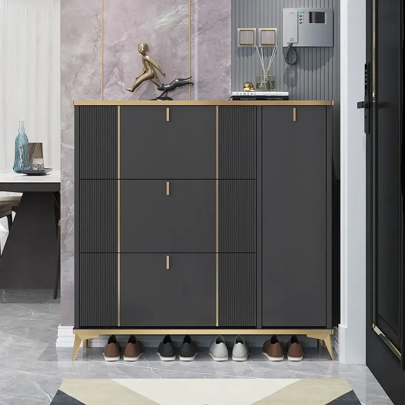 

Light Luxury Shoe Cabinet Home Entrance Large Capacity Ultra-Thin 17 24cm Storage Shoe Rack Modern Porch Cabinet Wood Shoe Rack