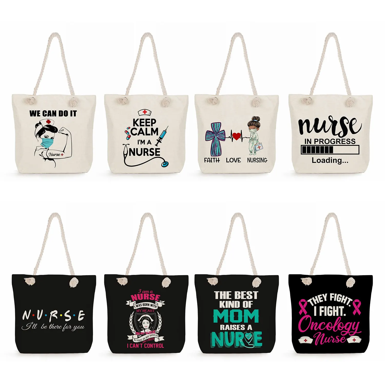 

Travel Beach Bags Eco Reusable Shopping Bags High Capacity Women Shoulder Bags Customizable Letter Ladies Nurse Print Handbags