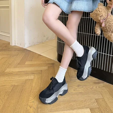 

Fashion Chunk Platforms Sneakers Genuine Leather Comfort Casual Shoes Woman Flats Platforms Spring Summer Sneakers 2024