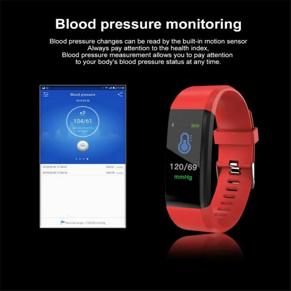 115 Plus Smart Watch for Men Women Smart Bracelet Fitness Tracker Pressure Sport Watch Heart Rate Monitoring for Android IOS