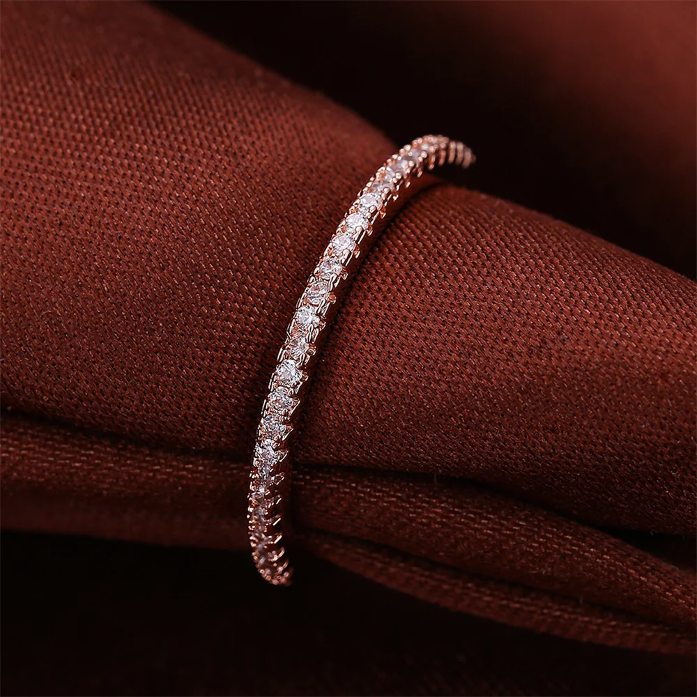 Single Row Stone Wedding Band Rings For Women Rose Gold Simple Fashion Stackable Thin Ring Engagement Jewelry wedding rings,engagement rings,stone rings,fashion rings,gold rings,stackable rings,fashion ring,finger rings