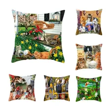 

New Arrival Cartoon Cute Cat Pillow Case Green Flower Pillowcases Boho Pillow Case Home Decoration Modern Living Room Sofa