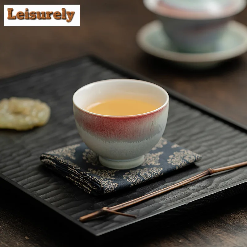 120ML Aurora Kiln Change Red Blue Glaze Teacup Coffee Mug Tea Bowl Mug Fragrance Cup Jianzhan Master Cup Tea Services Supplies