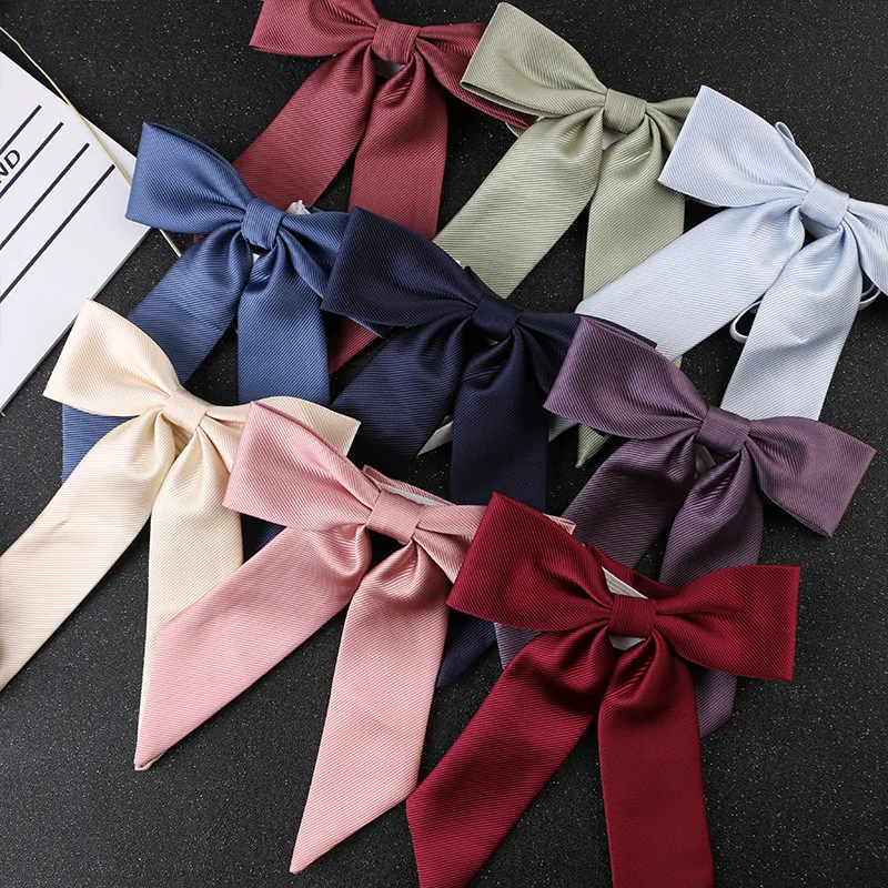 

Solid JK Bow Ties Women Young Girls College Style Long Size Butterfly Twill Thread Neckwear Shirt Dress Collar Pink Cyan Necktie