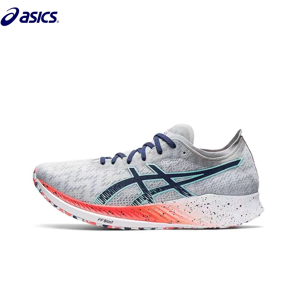thumbnail image 1 of Zapatillas de running de corte bajo con placa de carbono y tejido de malla Asics Metaracer 1.0 Racing para hombre, color gris y azul, 1 of 4