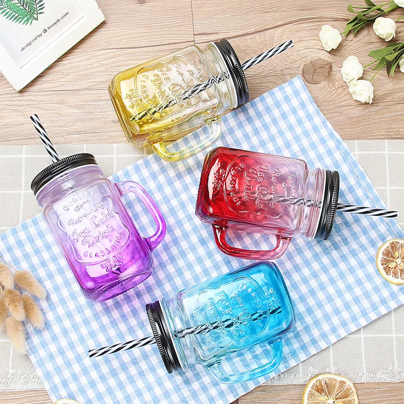 450ml Mason Jar Mugs with Handles Old Fashioned Drinking Glass Clear Mason  Glass Mug With Cover and Straw Drinkware Cup - AliExpress