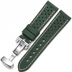 Vintage Genuine Leather Watch Band with Deployment Clasp - Cowhide Bracelet Strap for 22mm (Dark Green)
