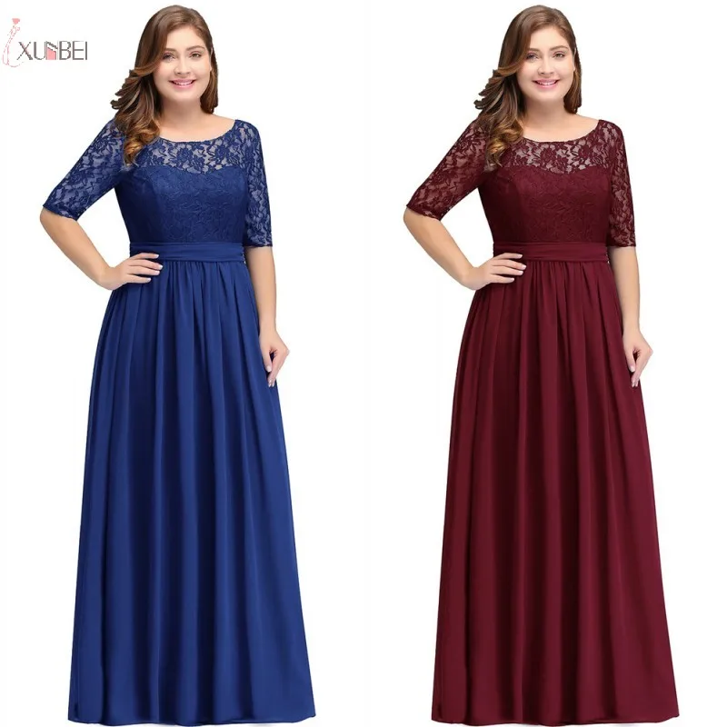 

2024 New Burgundy Long Bridesmaid Dresses Plus Size Scoop Neck Half Sleeve Wedding Party Gown Evening Dress vestido madrinha