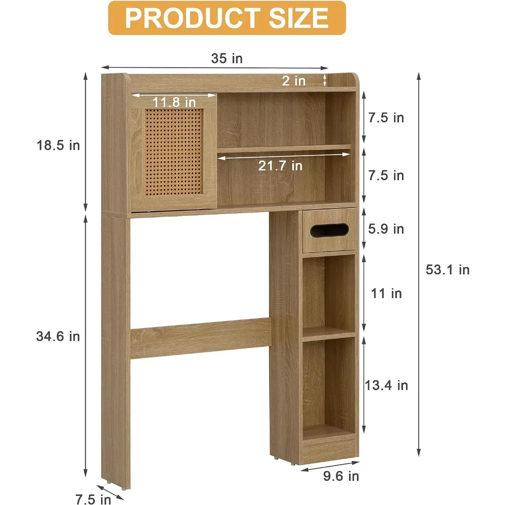 SUNTAGE Over Toilet Storage Cabinet for Bathroom, Over Toilet Shelf  Organizer, Freestanding Space Saver with Adjustable Shelves, Wide Open  Shelf