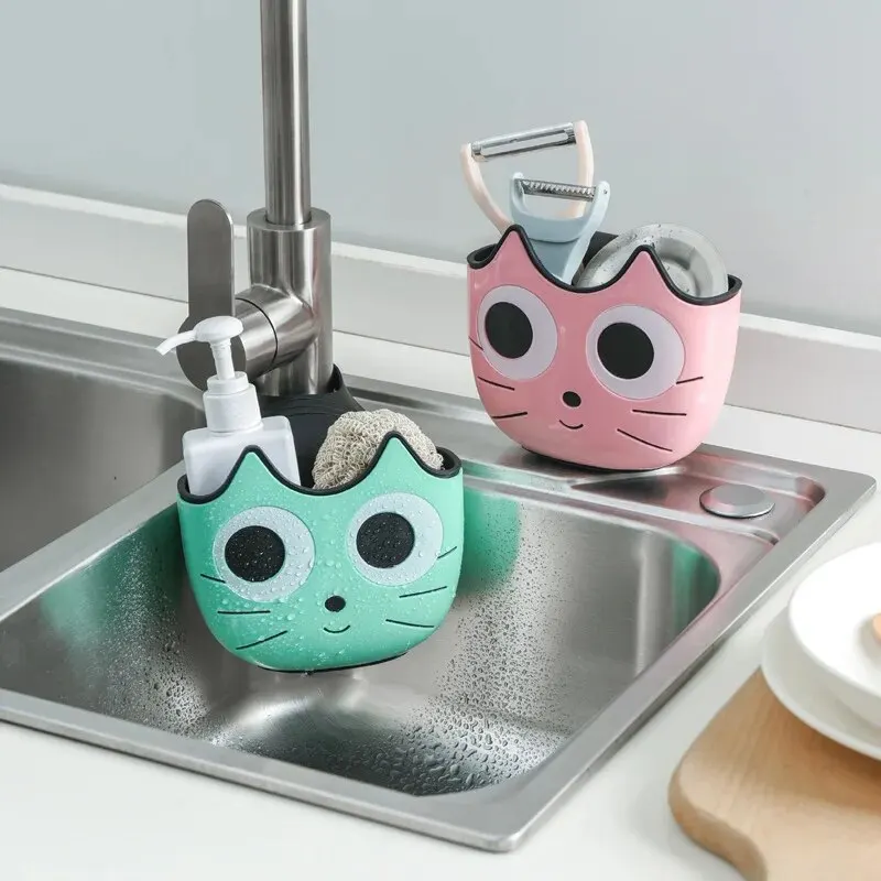 1Pc Cartoon Cat Kitchen Drain Rack Sink Drainage Bag Storage And Hanging Basket