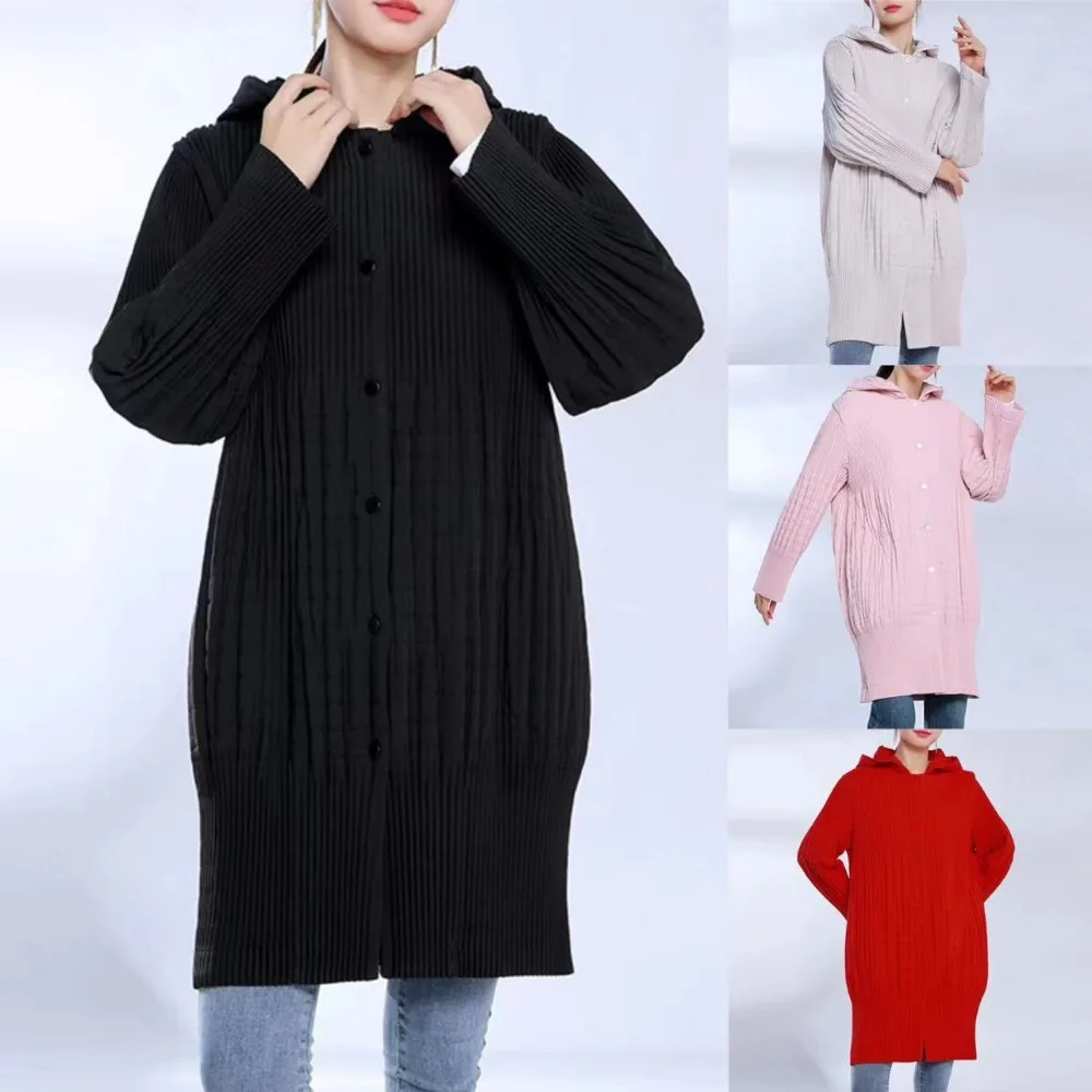 

Miyake Pleated Winter New Hooded Thickened Cotton Clothing Simple Medium-length Casual Jacket Commuter Women's Clothing