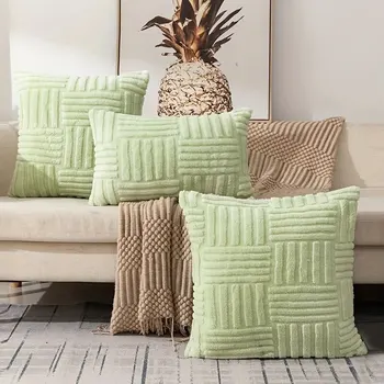 1pc Boho Faux Fur Plush Throw Pillow Covers, Cream White, Luxury SoftFluffy Decorative Cushion Cover Pillowcase for Sofa, Couch 5