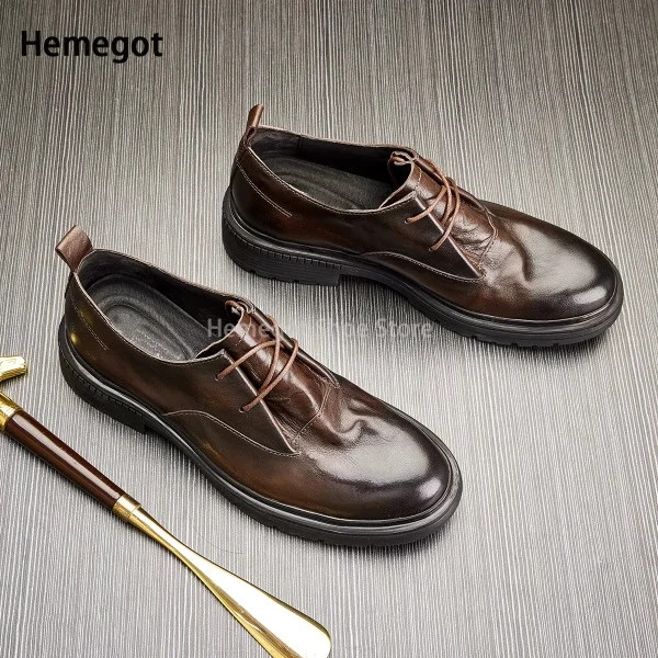 Low Top Round Toe Leather Shoes Men's Leather Soft Leather Soft Sole Casual Shoes British Style Business Brand Men's Single Shoe 3