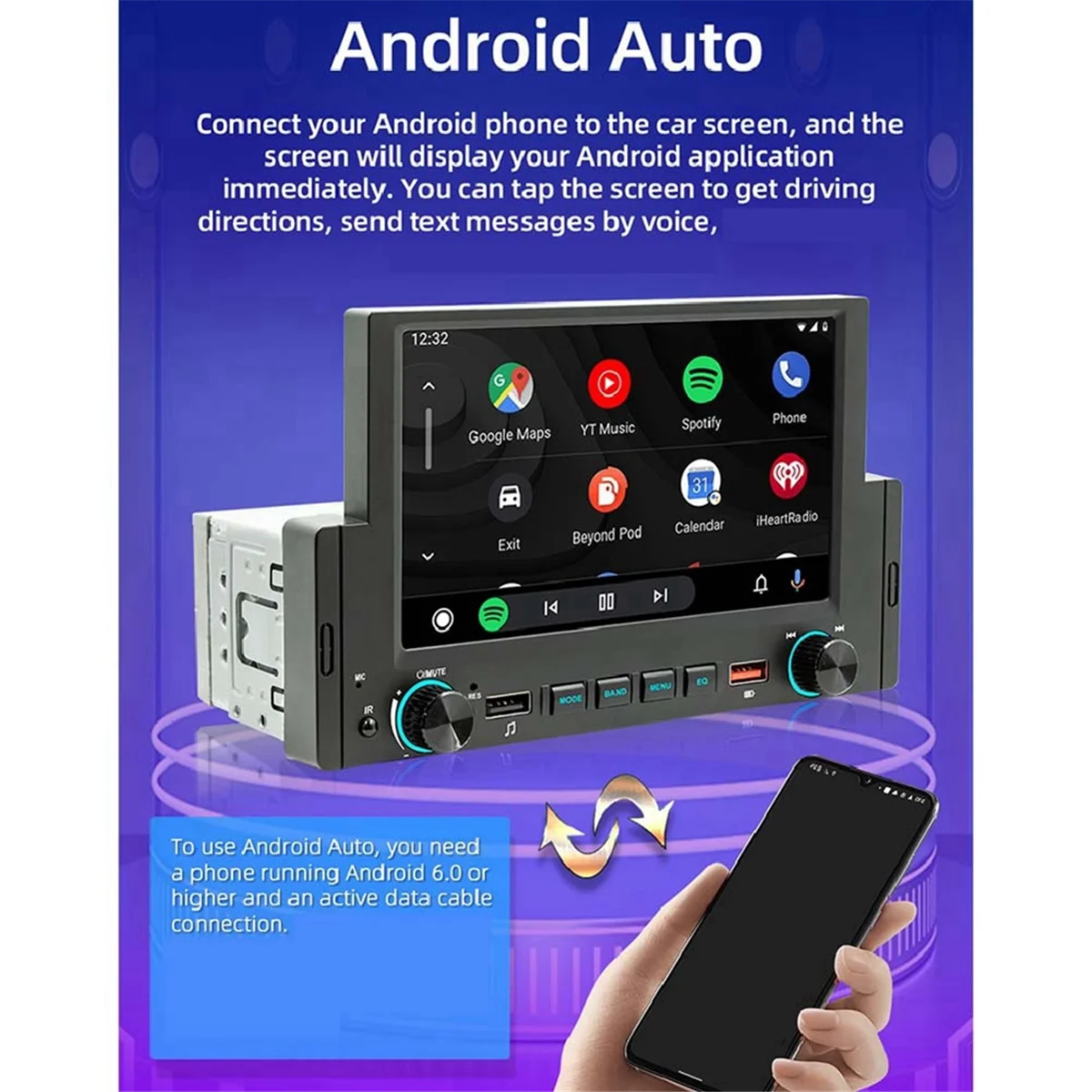 

1Din 6.2Inch Screen CarPlay Android-Auto Radio Car Stereo Bluetooth MP5 Player 2USB FM Receiver Audio System the Host