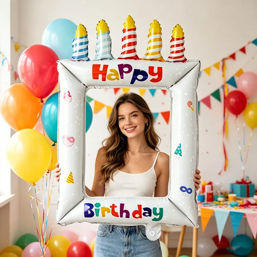 1PCS 흰색 양초 생일 사진 프레임 풍선, 생일 파티 장식, 사진 소품 생일, 장 풍선에 적합