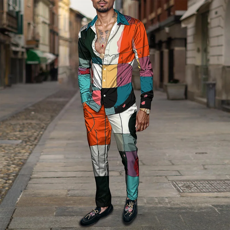 2025 Spring Summer Men Shirt Set Brand Print Fashion Simple Two Piece Set Mens Luxury Lightweight Party Long Sleeves Suit Casual_voghion.com