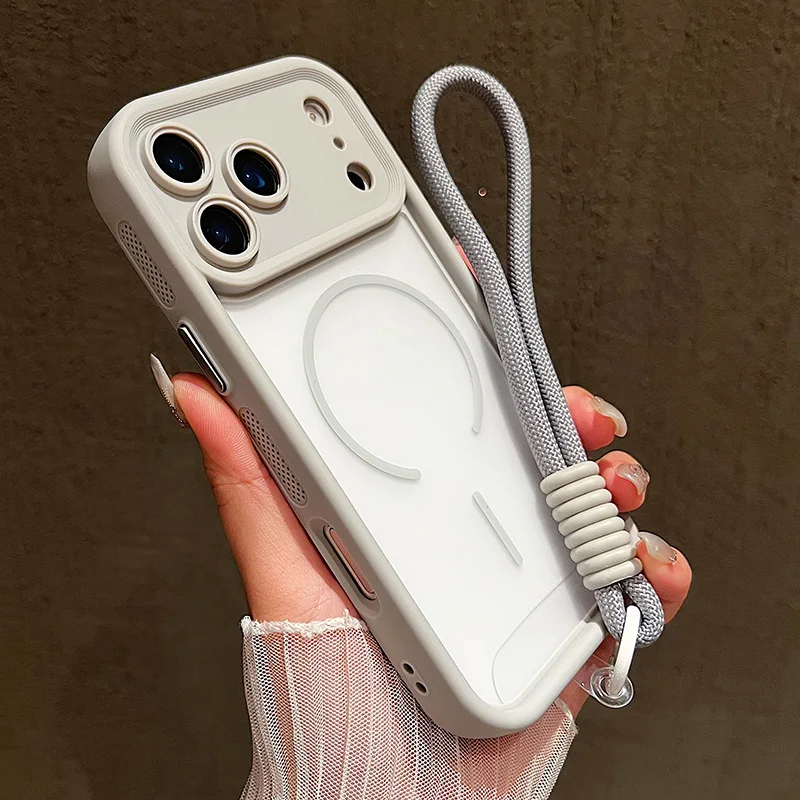 Luxury Matte Transparent Phone Case with Soft Lanyard and Magnetic Bumper Cover