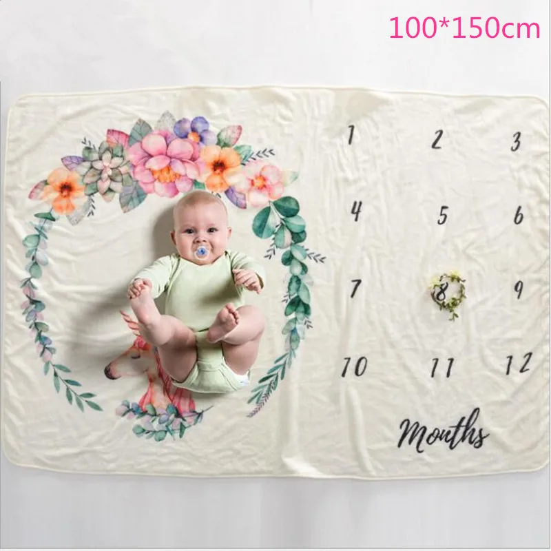 Baby Monthly Blanket Milestone Flannel Blanket Boy Newborn baby