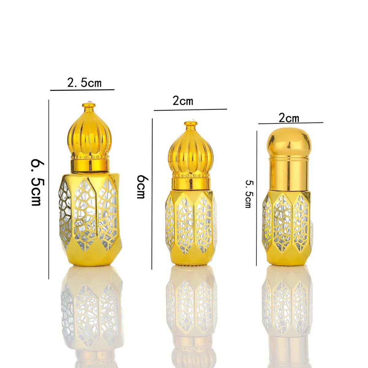 3/6ml Luxury Style Golden Refillable Perfume Bottles Glass Roll-on Essential Oil Bottle Empty Cosmetics Sample Test Container