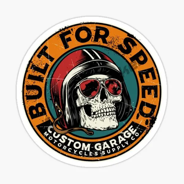 Vintage Biker Skull Die-Cut Sticker - For Helmet, Toolbox, Laptop, Bumper