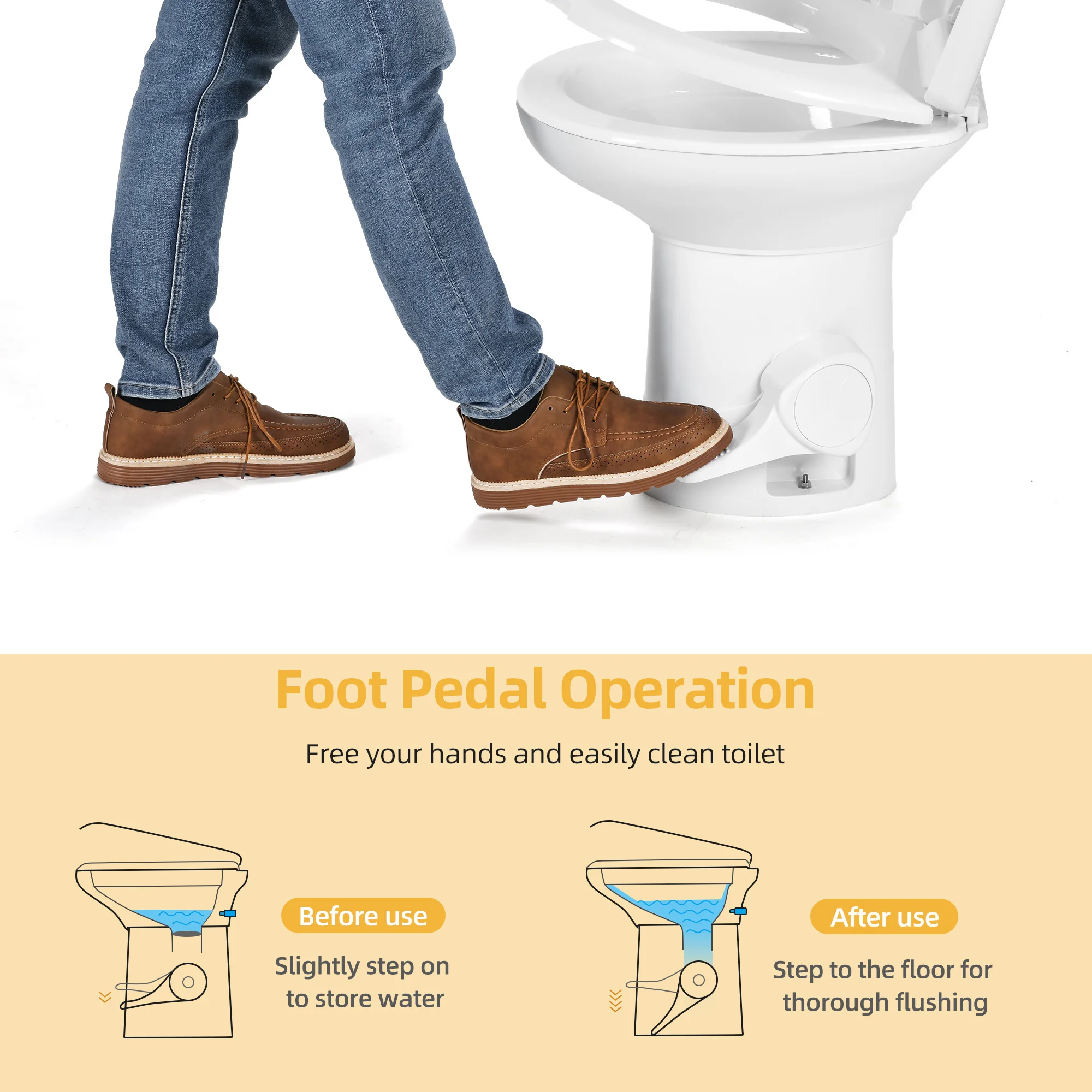 Portable Toilet High Profile w/ Pedal Flush for Outdoor Boat RV Travel Camping