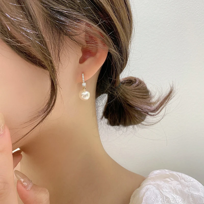 Pearl Earrings Pendant Earrings Elegant Lady's Pearl Pendant Earrings