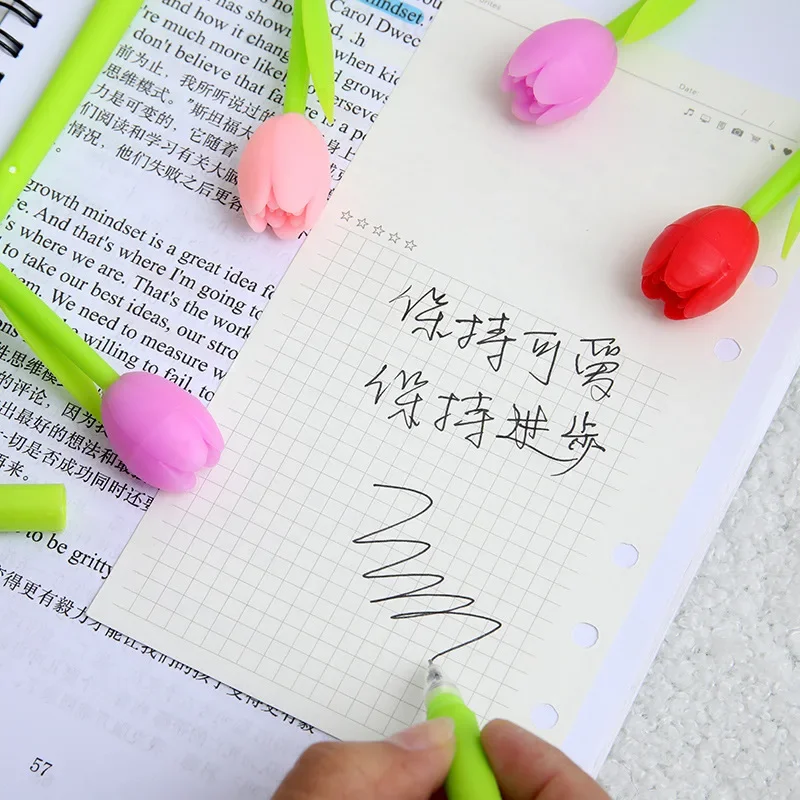 24Pcs Wholesale Valentine's Day new tulip gel pens novelty simulation flower stationery student writing tools school supplies 4