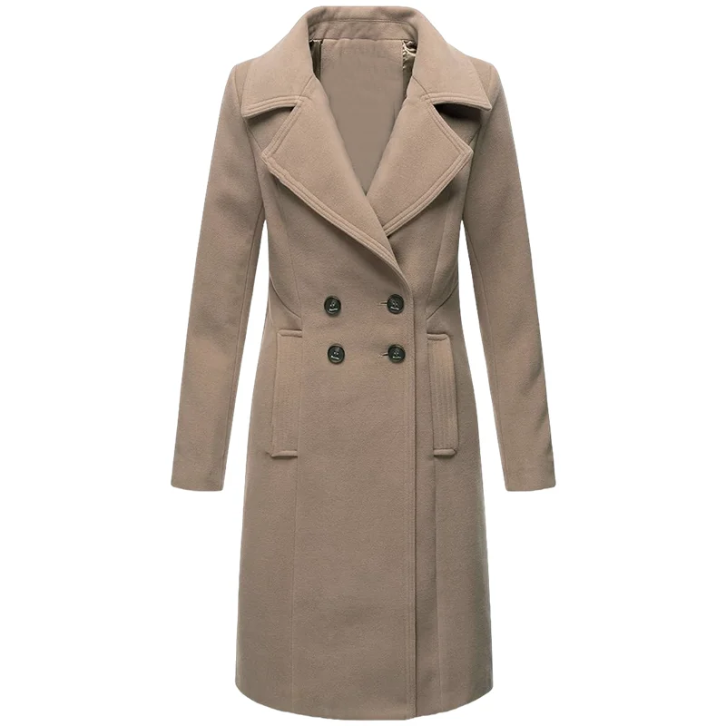 Women's Trench Double Breasted Woolen Lined Warm Jacket Lapel Slim