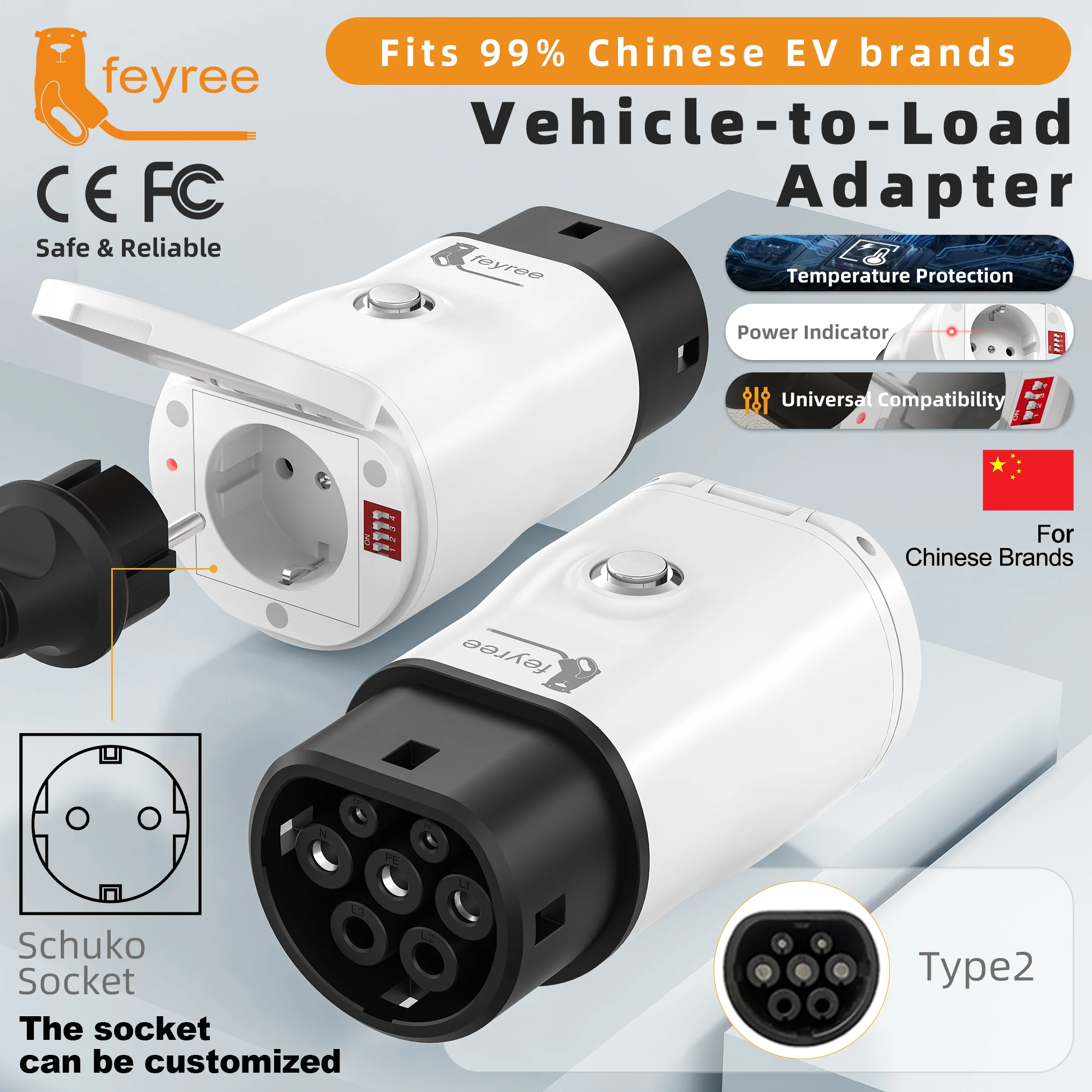 Charger Adapter Power Supply Adapter Battery Charger Adapter Portable Type2 V2L For Chinese EV Car
