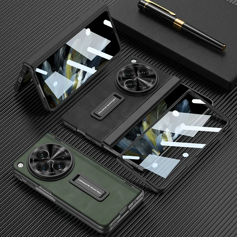 Magnetic Hinge PU Leather Case For Oneplus Open With Front Glass 360 All-include