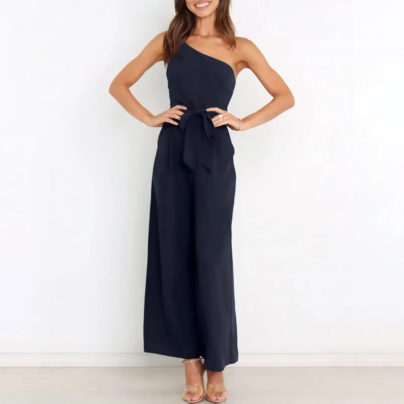 2023 Summer New European and American Fashion Trend Sleeveless Drawstring Casual Loose Temperament Versatile Mid Waist Jumpsuit