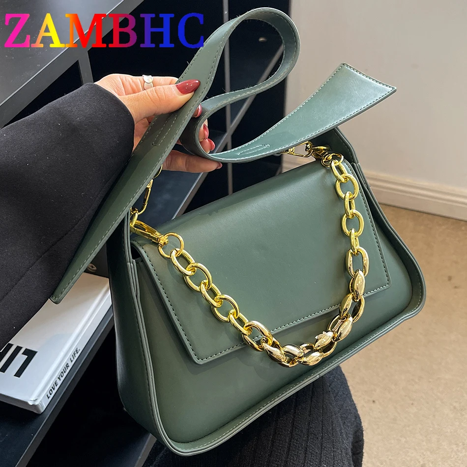 

New Fashion Chain Women's Underarm Bag PU Leather Shoulder Messenger Bags for Women 2023 Trend Solid Color Female Handbags Purse