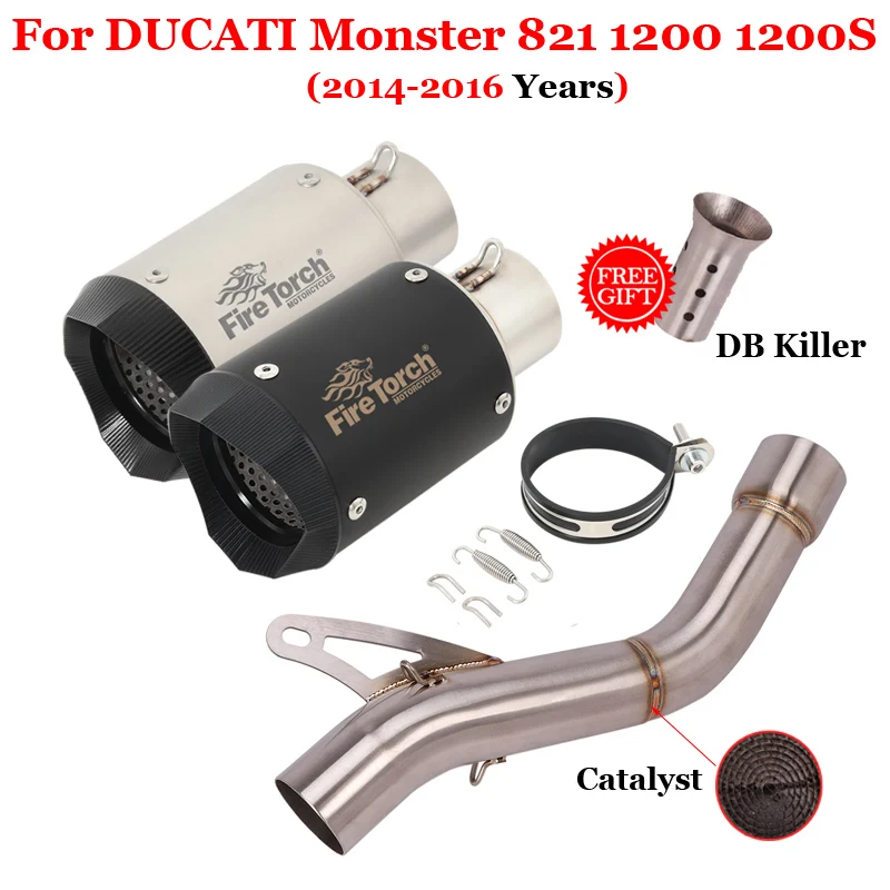 

Motorcycle Exhaust Muffler Escape Moto Modiifed Middle Link Pipe Catalyst Slip On For DUCATI Monster 821 1200 1200S 2014 - 2016