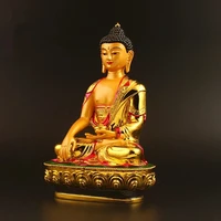 Super Big 21cm Gold Plating Colored Tibetan Tranic Three Treasured Shakyamuni Buddha Statue Figurine Putting Decoration 2