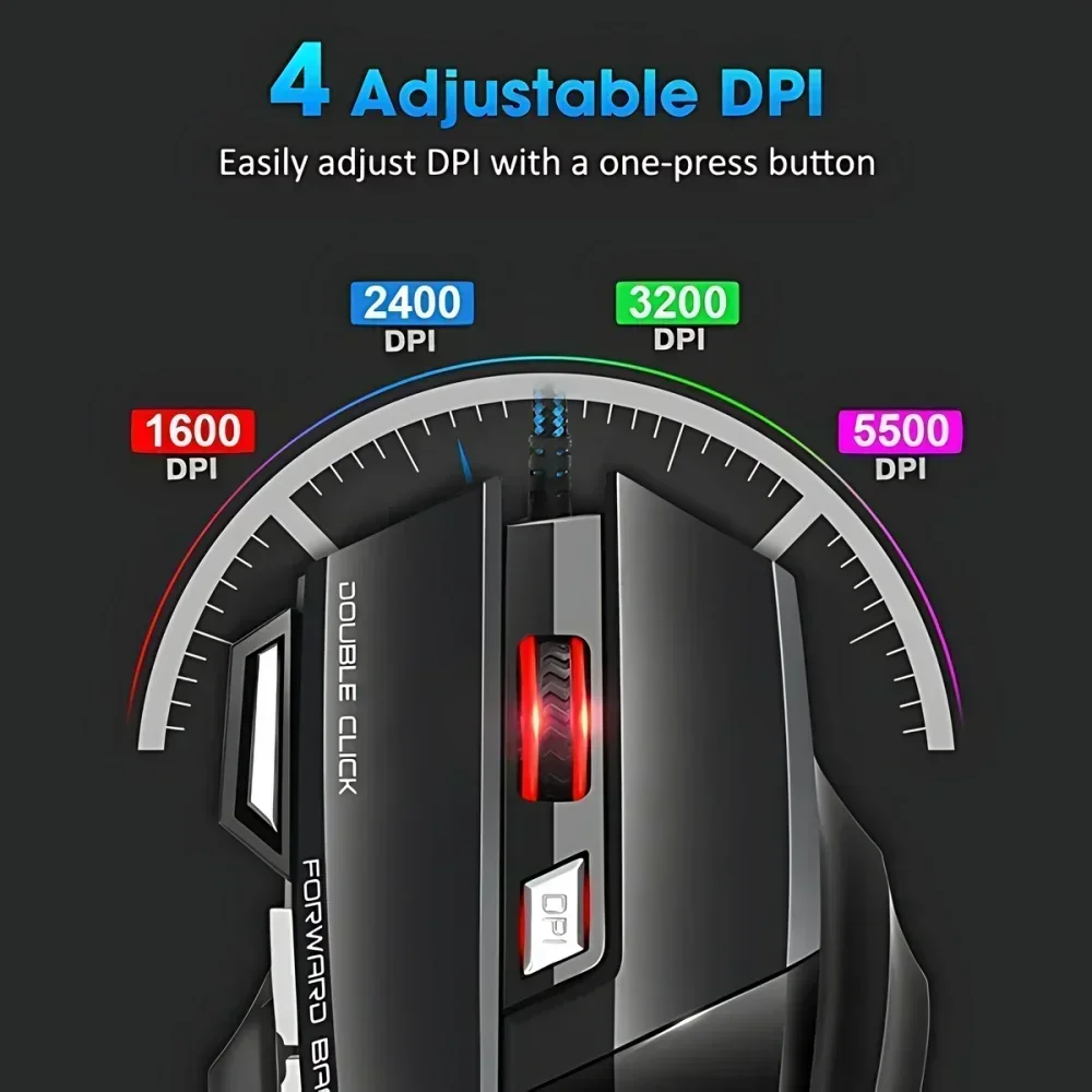 Computer Mouse Gamer Ergonomic Gaming Mouse USB Wired 5500 DPI with LED Backlight 7 Button for PC Laptop