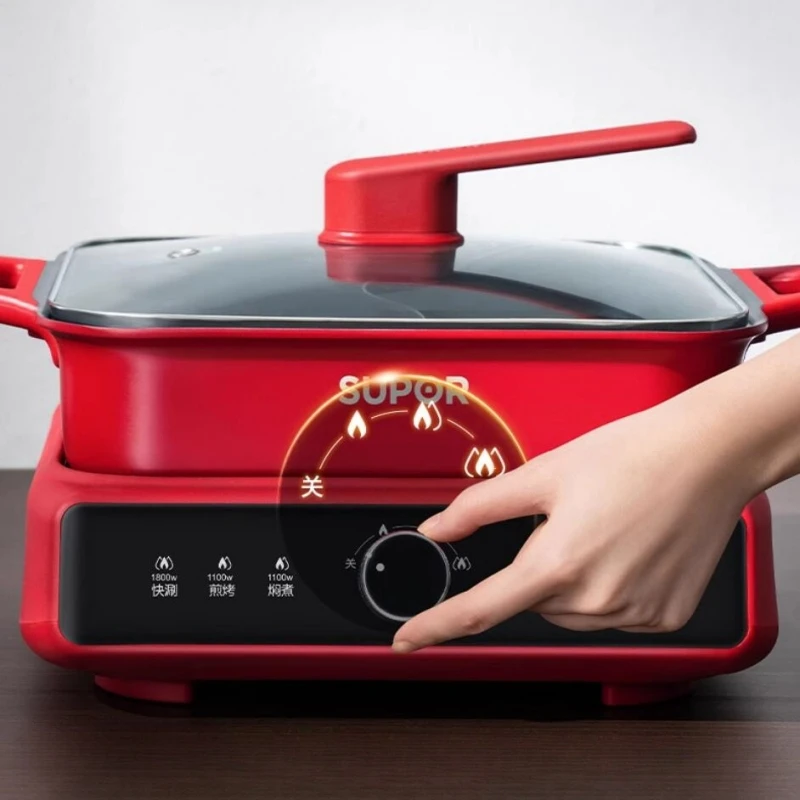 SUPOR 220V Split Double Flavour Electric Hotpot 5L/6L Household Multifunctional Electric Cooker 1800W Electric Cooker 4