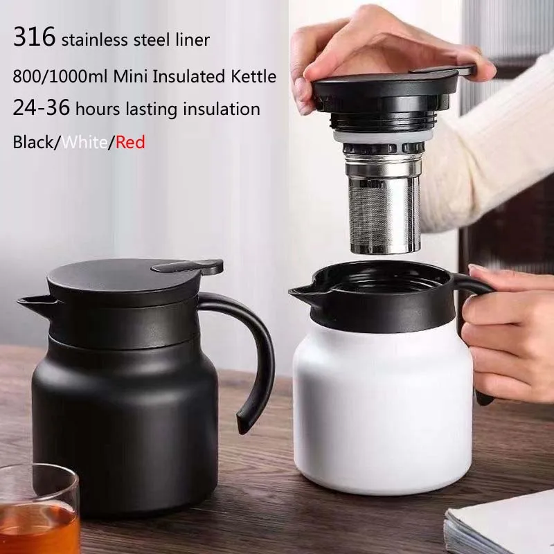 SteelVacuumFlaskCoffeePotPortableInsulatedKettleHotWaterJug