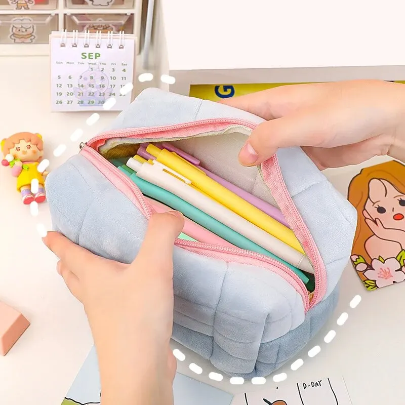 Solid Fur Cosmetic Storage Bag Large Women Zipper Makeup Organizer Handbag Stationery Pencil Case Travel Make Up Toiletry Punch cosmetic bag