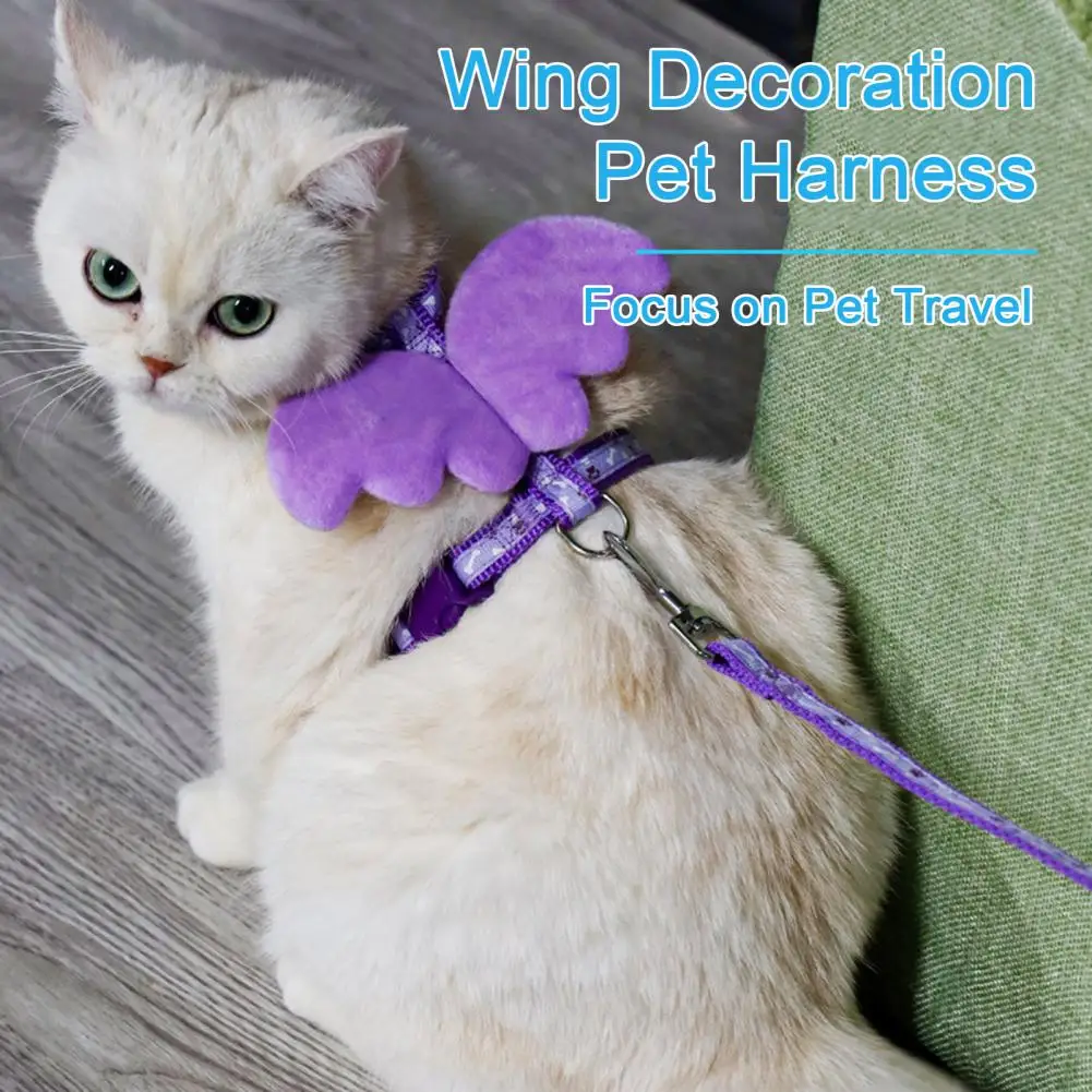 

Comfortable Soft Pet Leash Adjustable Pet Leash Harness Set with Angel Wings Decor for Small Comfortable Rabbit for Outdoor