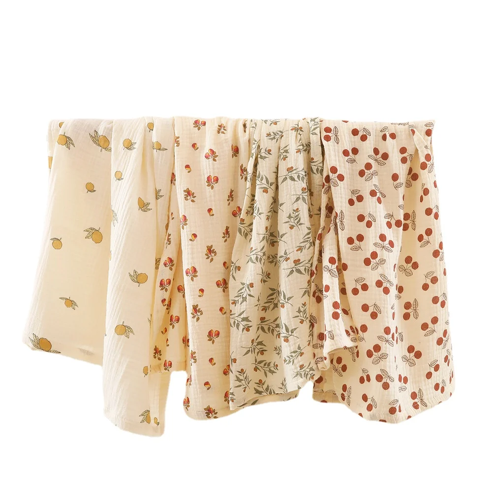 Cotton Swaddle Blanket Baby Blanket Floral Print Muslin Diaper Swaddle New Born Crinkle Fabric Baby Born Stroller Cover 4