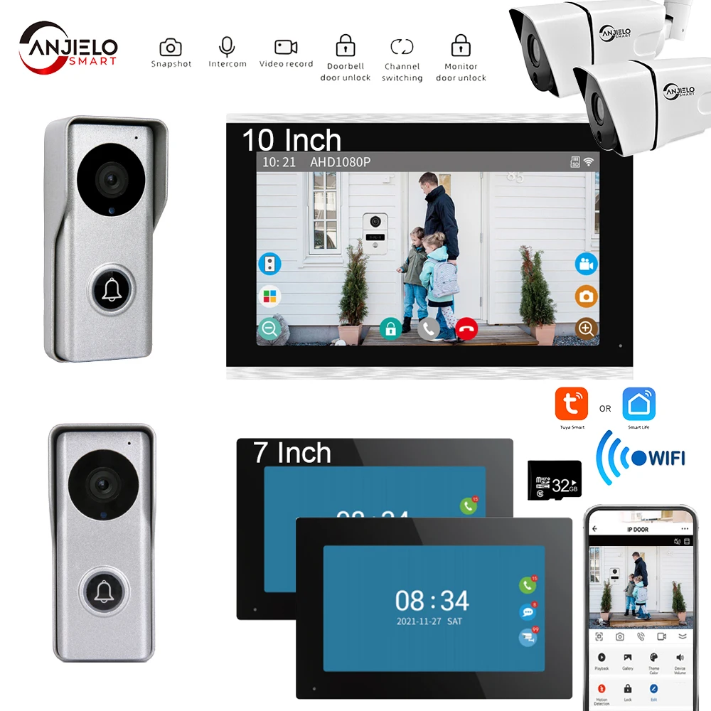 10 Pollici 7 Colori Touch Wifi Video Campanello Wifi Campanello Esterno Impermeabile Ip54 Citofono Smart Home Wireless Door Phone Camera