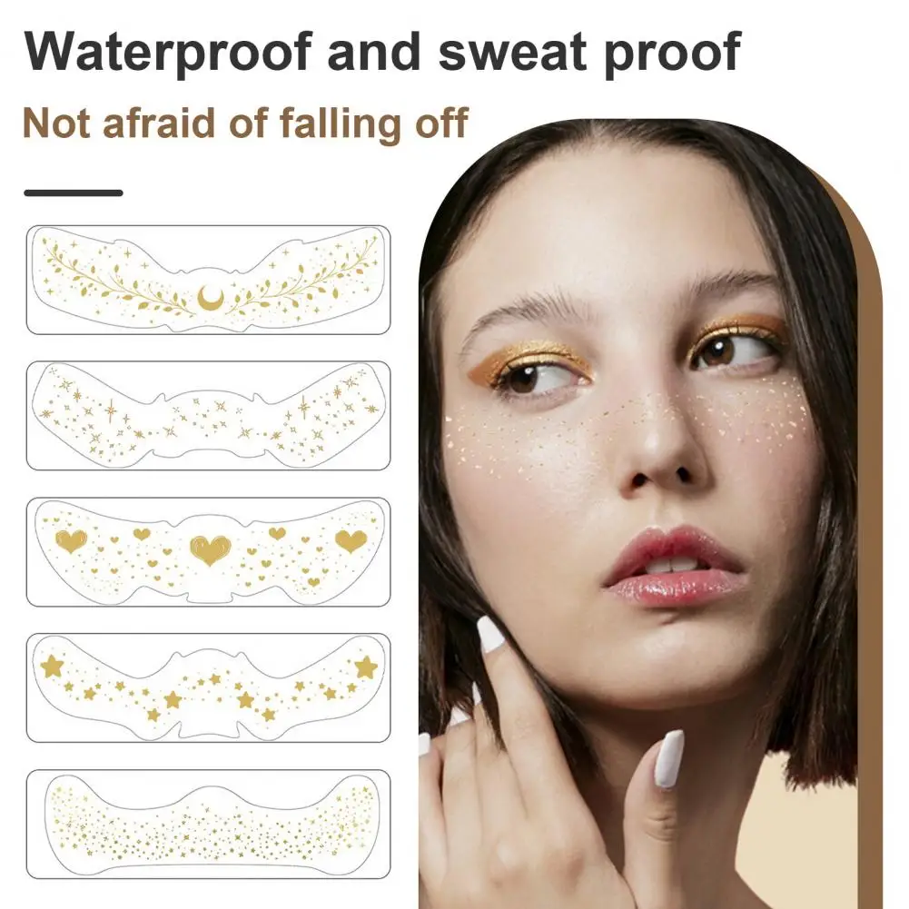 Tattoo Sticker Temporary Tattoos Fake Freckles Stickers 6Pcs Gold Glitter Freckles Face Tattoo Stickers Waterproof Artificial Freckle Patches Shimmering Makeup Speckles Freckle Tattoos
