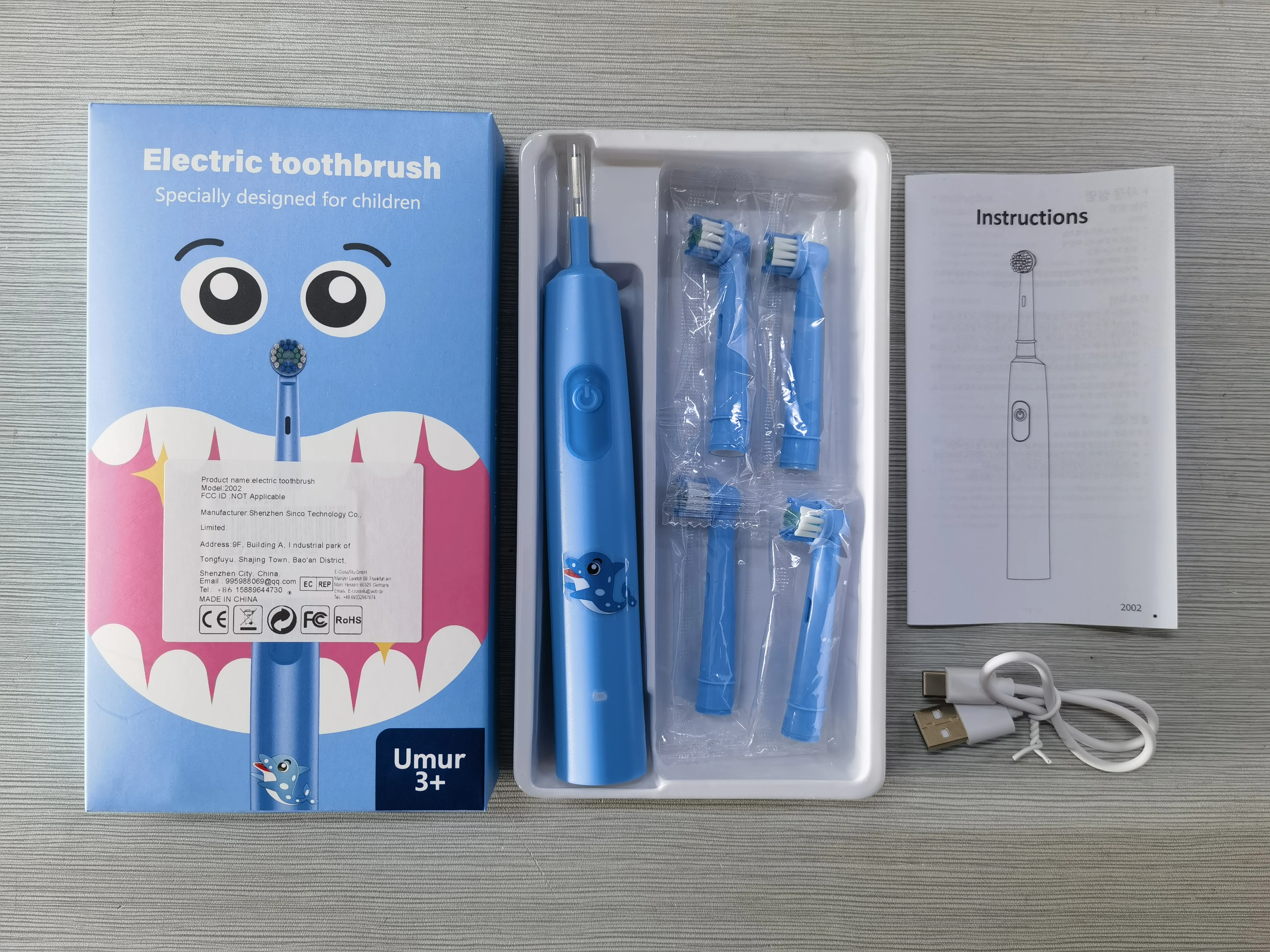 어린이를위한 스마트 전기 청소 칫솔 충전식 회전식 방수 치아 3 가지 청소 모드..