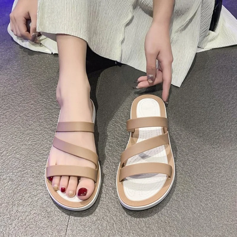 Summer New Round Head Flat Fish Mouth Non-slip Sandals Fashion Comfortable Casual Sexy Light Beach Holiday Women's Shoes