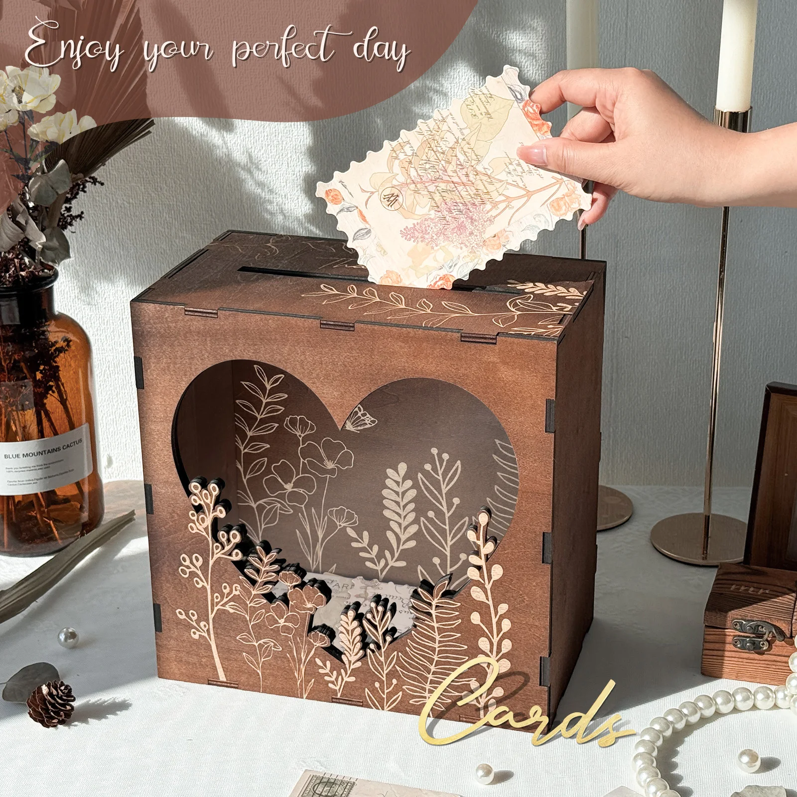 Wedding Card Box for Party Wooden Wedding Card Boxes for Reception Rustic Box Cards and Money Envelope Money