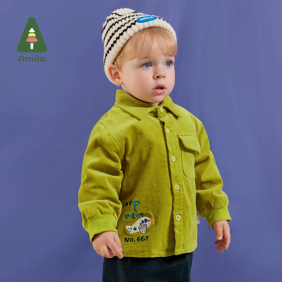 Amila Baby Boy Shirt Winter New Multicolour Fleecing Embroidery Fashion Warm Children's Formal Blouse Baby Clothing